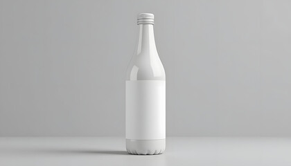White Minimalist Bottle Mockup on Light Background – Clean Packaging Template for Product Branding and Label Design