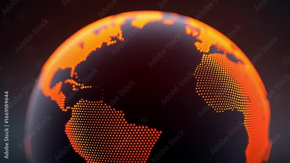 Poster a close-up of a globe with a red dot on it. the globe is surrounded by a black background
