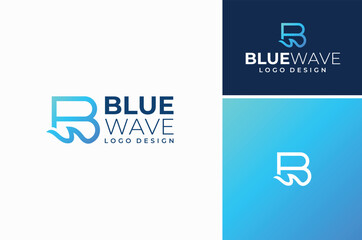 Initial Letter B with Water Wave for swimming pool or sea ocean beach aquatic logo design