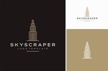 Modern Line Art of Capital High Building Apartment Tower Skyscraper Architecture Logo Design © Foonaz