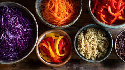 Fresh salad ingredients with quinoa and vegetables perfect for cooking blog and nutrition content