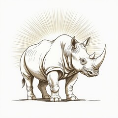 Fototapeta premium Minimalist Ivory Line Drawing Majestic Rhinoceros