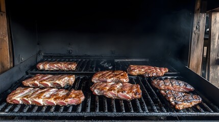 Delicious BBQ Ribs Grilling on Smoker Grill