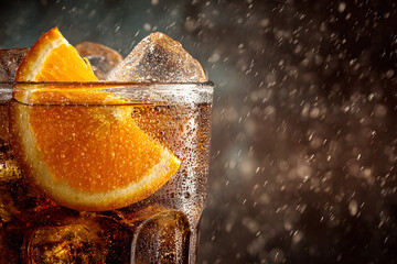 Chilled Citrus Beverage with Condensation and Bright Orange Glow