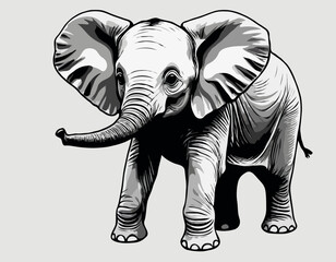 An image of a little baby elephant drawn by graphic lines