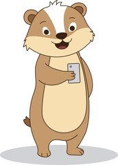 A cheerful, cute, brown bear illustration isolated in a comic art style