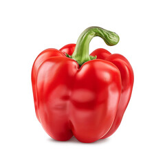 Fresh Red Bell Pepper with Green Stem Isolated on White Background