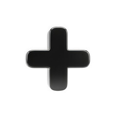 Obraz premium 3d icon of a bold, black plus sign symbol with rounded edges and a subtle metallic sheen, isolated on a transparent background