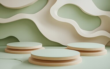 Elegant Green and Beige Minimalist Product Display Podiums