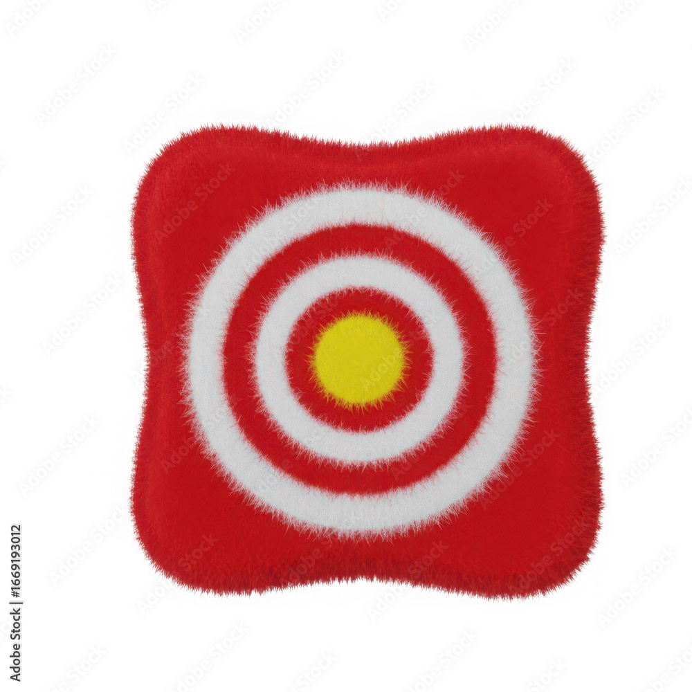Poster 3d icon of fuzzy red target with white and yellow rings isolated on transparent background
