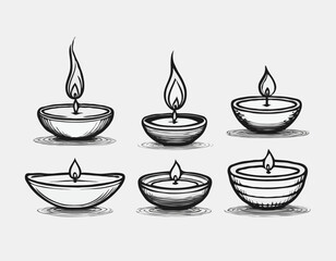 Diwali Diya sketch vector set.