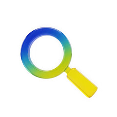 3d icon of a colorful magnifying glass with a blue and green gradient, isolated on a transparent background