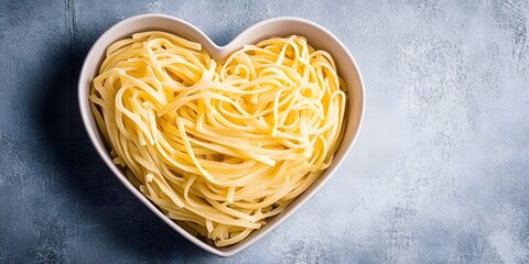 Heart Shaped Bowl of Delicious Spaghetti Pasta