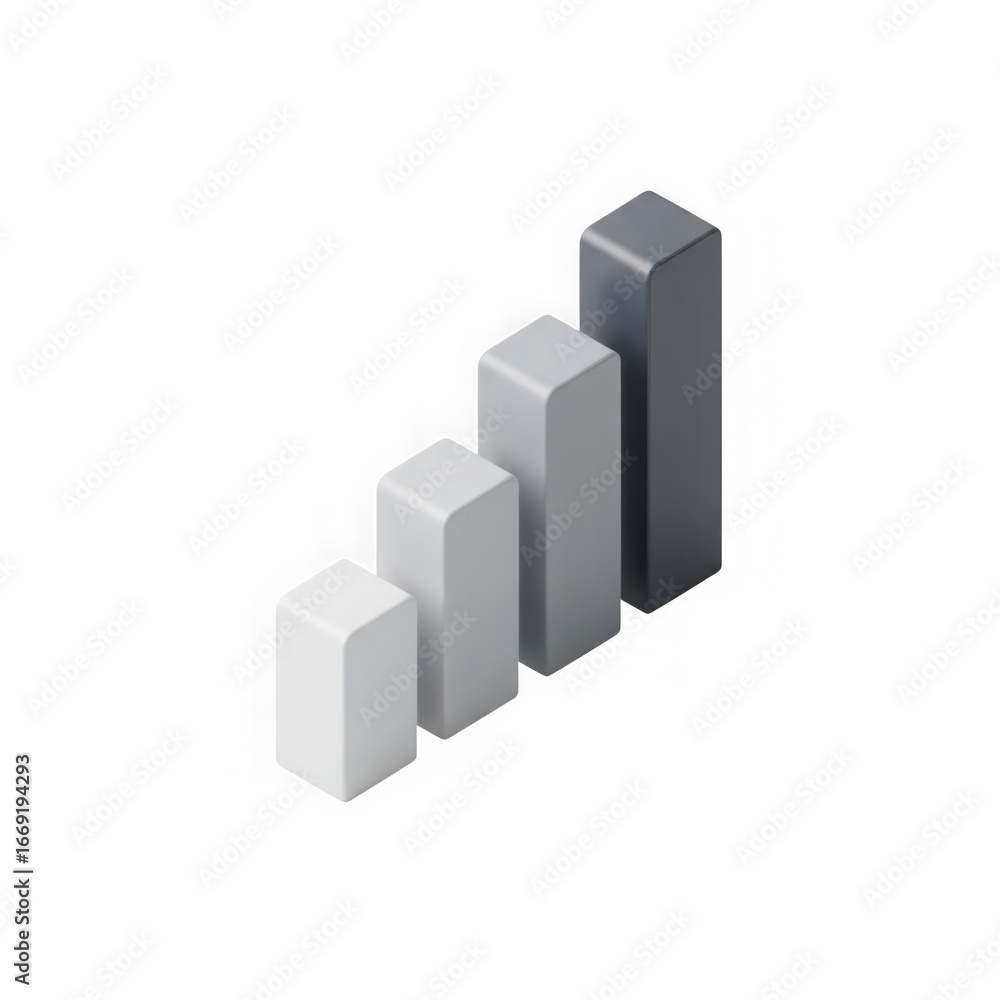 Aufkleber 3d icon of four isometric bar graph columns increasing in height, isolated on transparent background