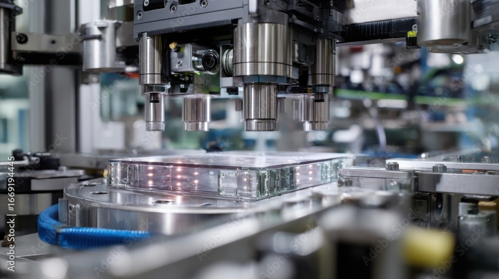 Poster a detailed view of sensors and cameras integrated into the forming machine capturing the precision a