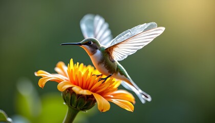 Fototapeta premium Harmony of Nature's Waste: The Plastic-Winged Hummingbird
