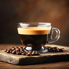 Espresso Coffee in Glass Cup with Beans