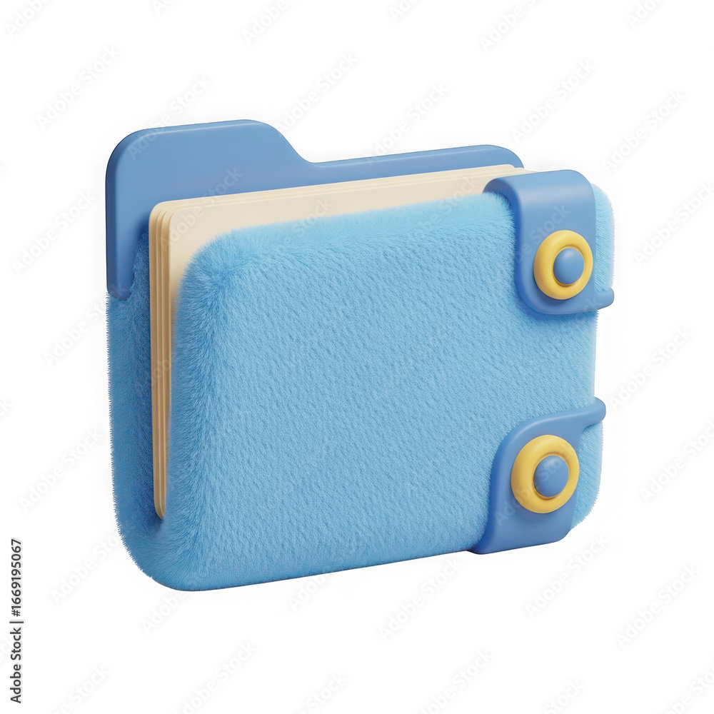 Poster 3d icon of a 3d render of a blue folder icon with yellow clasps isolated on transparent background