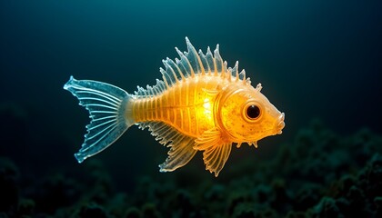 Fototapeta premium Anglerfish Aglow: Plastic Oasis in the Deep Sea