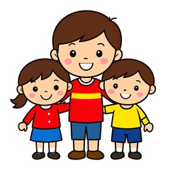 Brother with Siblings, Happy Family Portrait, Illustration
