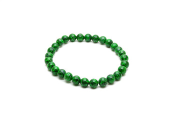 Green Maw Sit Sit jade bracelet isolated on white background. Natural Burmese (Myanmar) Maw Sit Sit...