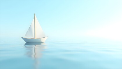 Obraz premium Serene Navigation: White Sailboat Gliding on Tranquil Sea