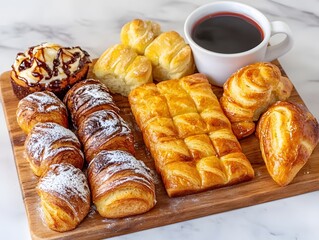 Assorted Delicious Pastries and Coffee Breakfast Platter