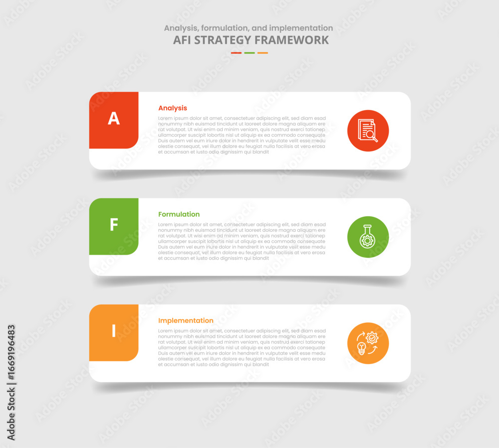 Poster afi framework for infographic with drop shadow style with round rectangle box stack position with 3 