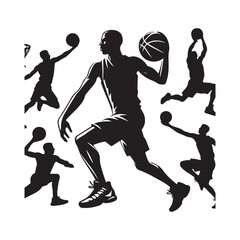 basketball players vector silhouette outline logo design concept illustration