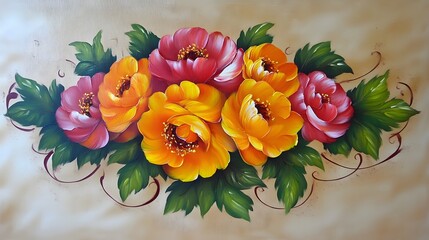 Vibrant Orange and Pink Floral Bouquet Painting