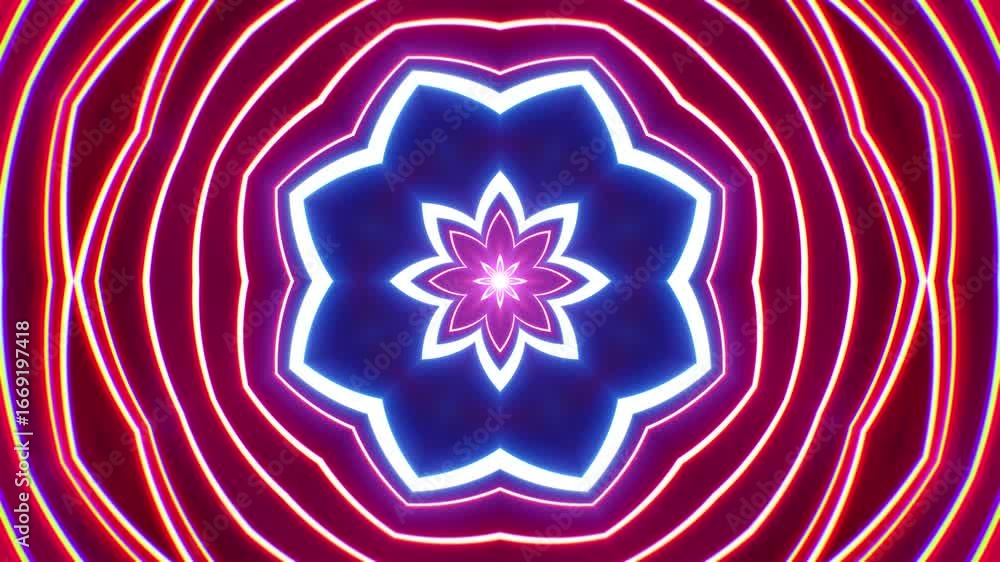 Aufkleber glowing neon mandala pattern tunnel abstract background loop