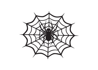 Halloween Spider in Web Silhouette Icon Vector Illustration.