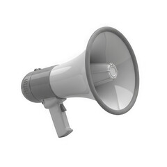 3d icon of a white and gray megaphone isolated on transparent background, a tool for amplification and communication
