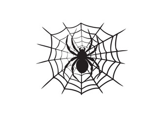 Halloween Spider in Web Silhouette Icon Vector Illustration.