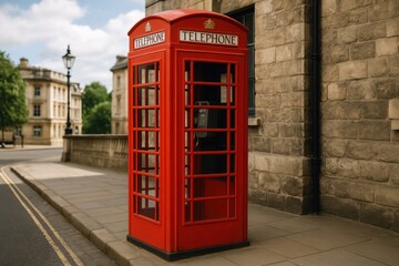 Iconic British red telephone box standing proudly on London street corner