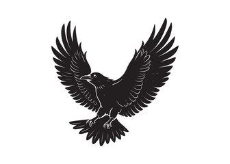 Raven Silhouette Vector Illustration Isolated on White Background.