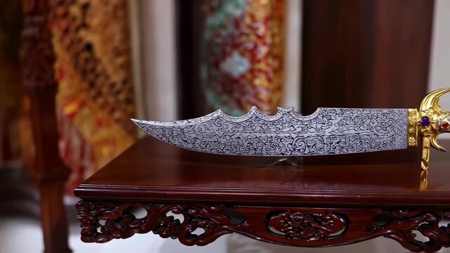 Ornate, decorative dagger with intricate patterns and gemstones