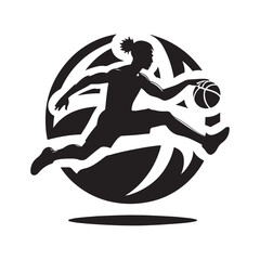 basketball players vector silhouette outline logo design concept illustration