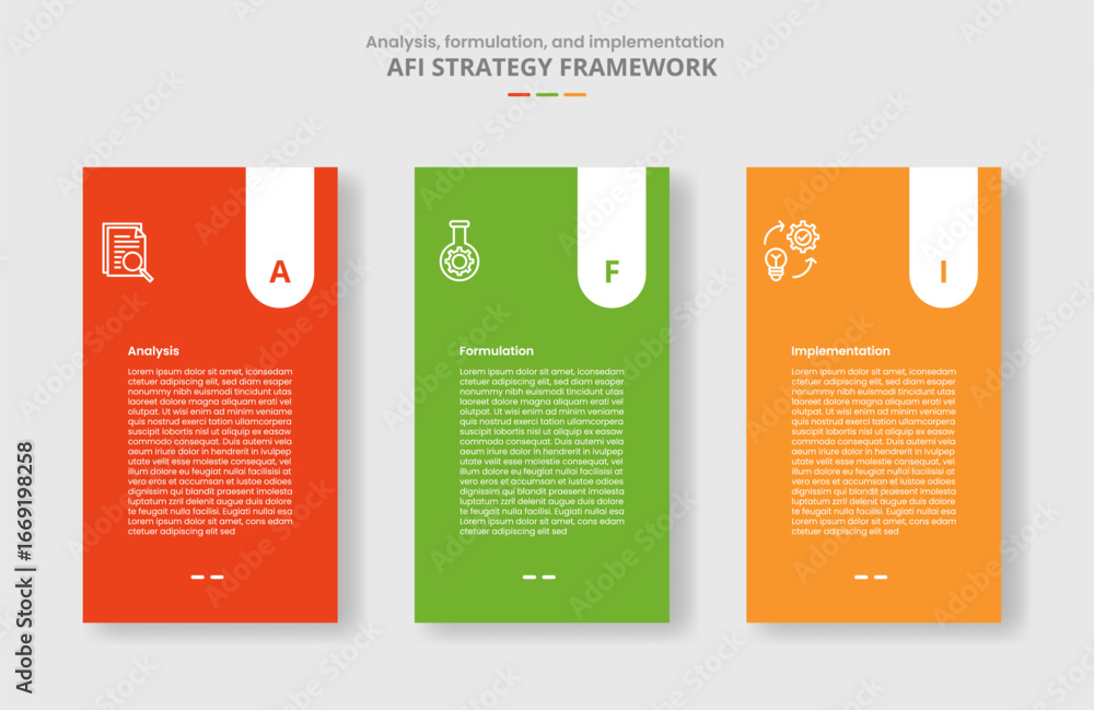 Poster afi framework for infographic with drop shadow style with vertical box with round badge on top with 