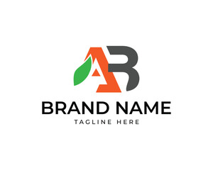 AB Monogram Logo with Orange A Green Leaf and Gray B Brand Name Tagline AB logo lettermark