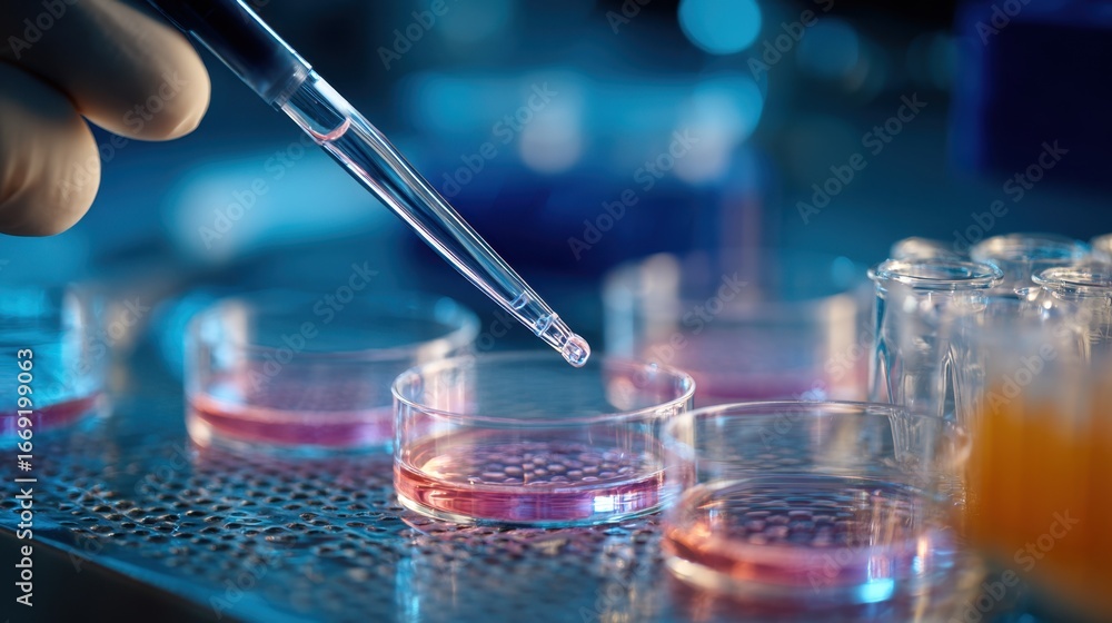 Aufkleber focused medium shot of scientist pipetting stool transplant fluid into a test tube with outoffocus l