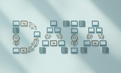Abstract Data Flow Diagram on Light Blue Background