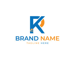 Blue and Orange R Letter Logo with Leaf Element and Text letter R logo design