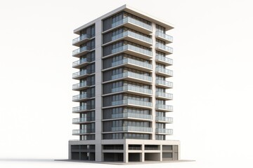 Modern Luxury Condominium Building Isolated on White Background