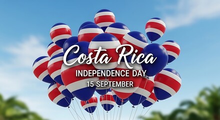 Costa Rica Independence Day: Festive Balloons Celebrate 15th September with Vibrant National Colors Against a Sunny Sky