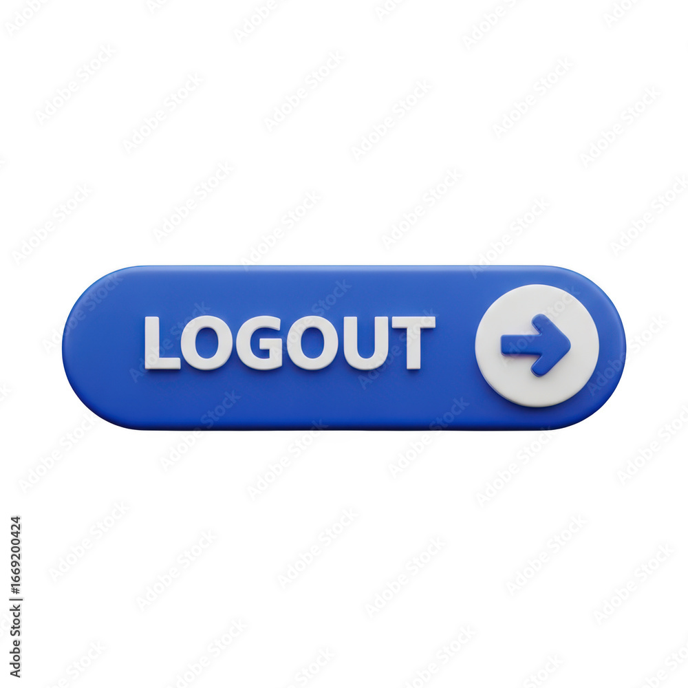 Aufkleber 3d icon of blue logout button with white text and arrow icon, isolated on transparent background