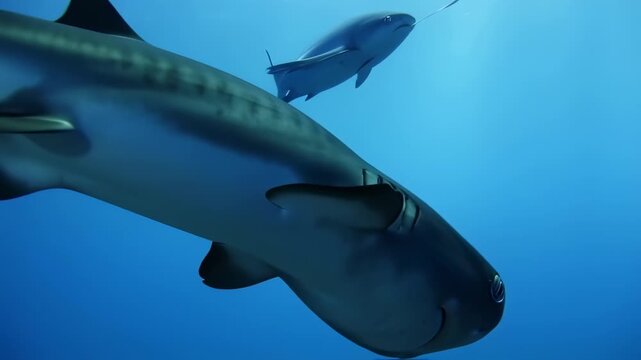 Tiger shark in deep blue water