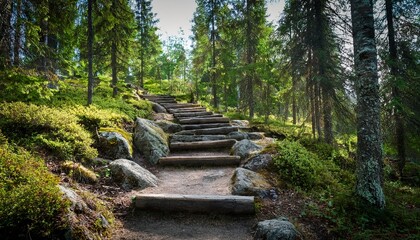 rocky steps leading up a forest path in finland