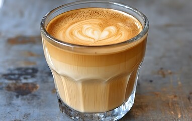 Delicious Latte Art Coffee in Glass Cup