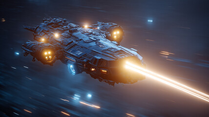 Futuristic Spaceship Blasting Through Space Adventure Voyage in Sci-Fi Universe